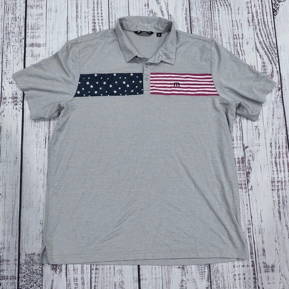 TravisMathew USA Flag Golf Polo Men’s 3XL Gray Stars & Stripes - Picture 1 of 6